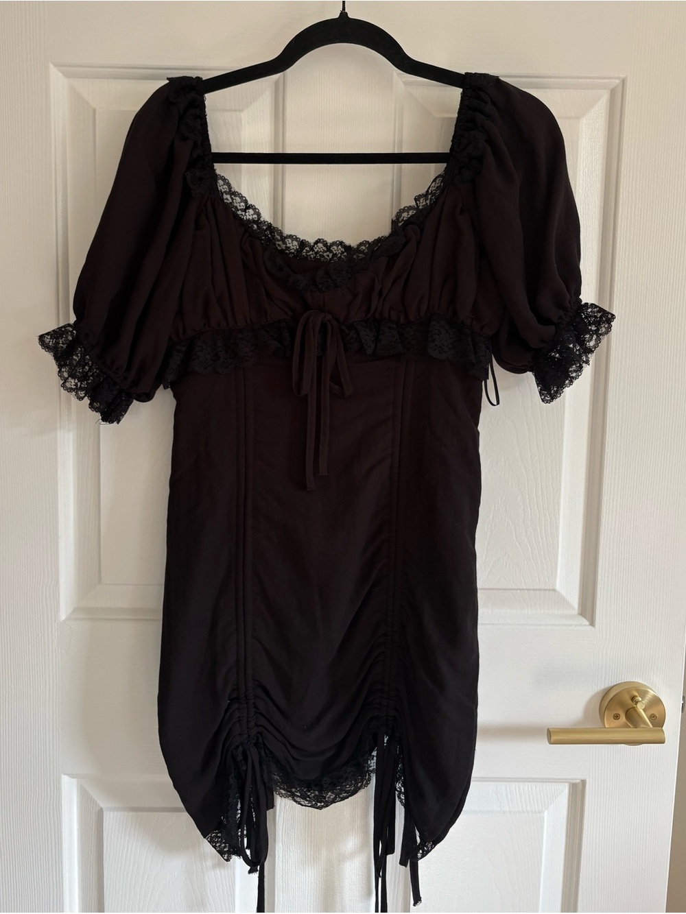 MARBLE Black Lace-Trim Puff Sleeve Tunic Top